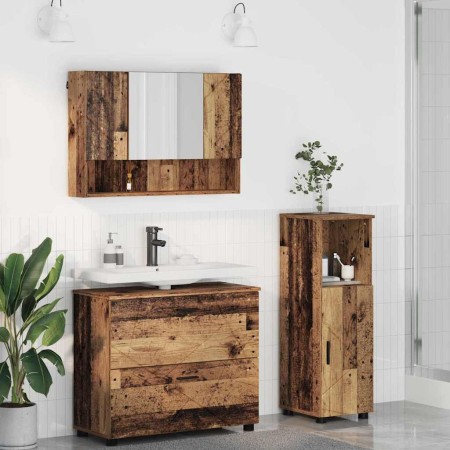 Juego de muebles de baño 3 pcs Madera vieja 76.5 x 35 x 64 cm