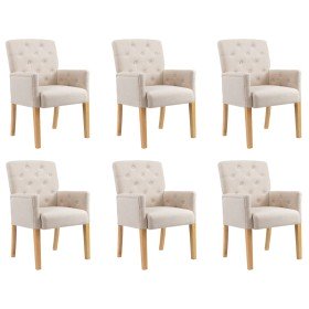 Sillas de comedor con reposabrazos 6 unidades de tela beige Sillas de comedor con reposabrazos 6 unidades de tela beige