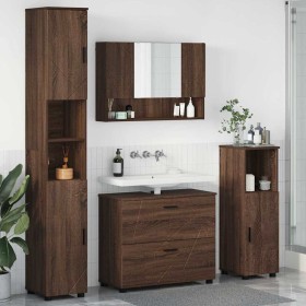 Juego de muebles de baño 4 pcs Marrón roble 30 x 35 x 192 cm Juego de muebles de baño 4 pcs Marrón roble 30 x 35 x 192 cm