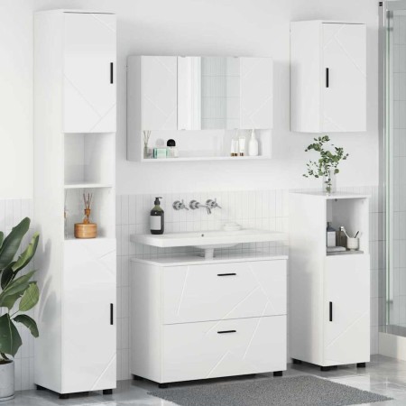 Juego de muebles de baño con cajón 5 pcs Blanco brillante