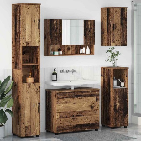 Juego de muebles de baño 5 pcs Madera vieja 30 x 35 x 192 cm