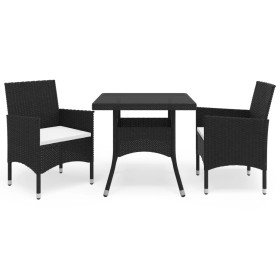 Muebles de jardín 3 piezas ratán sintético y vidrio negro Muebles de jardín 3 piezas ratán sintético y vidrio negro
