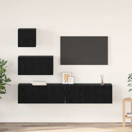Conjunto de mueble de TV 3 pcs Roble Negro Madera de ingeniería en Muebles TV | Comprar online en Foro24