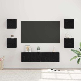 Conjunto de mueble de TV Montaje en la pared 6 pcs Roble negro