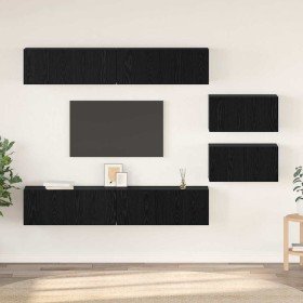Conjunto de mueble de TV Montaje en la pared 6 pcs Roble Negro