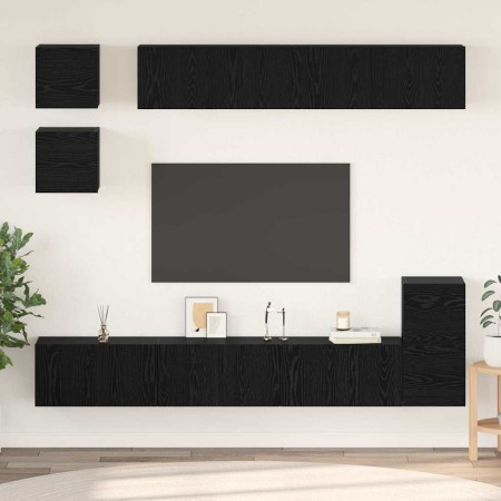 Conjunto de mueble de TV Roble Negro Madera contrachapada en Muebles TV | Comprar online en Foro24