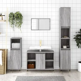 Sonoma gray plywood 3-piece bathroom furniture set by vidaXL, Bathroom furniture - Ref: Foro24-3190297, Price: 179,78 €, Disc...