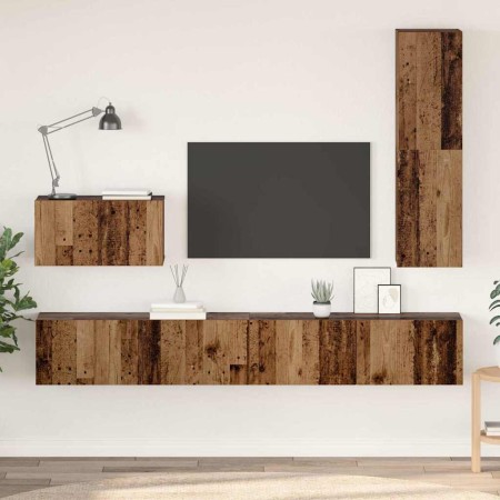 Mueble de TV de Pared 4 pcs Madera Vieja Madera contrachapada en Muebles TV | Comprar online en Foro24