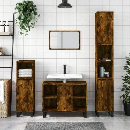 3-piece bathroom furniture set smoked oak plywood by vidaXL, Bathroom furniture - Ref: Foro24-3190312, Price: 197,08 €, Disco...