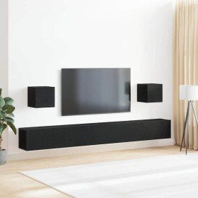 Set de Muebles para TV  de 7 Piezas de Madera Ingenierizada en Roble Negro Set de Muebles para TV de 7 Piezas de Madera Ingenierizada en