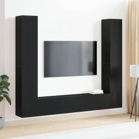 Conjunto de Mueble de Televisión de 6 Piezas - Montado en la Pared, Madera Ingenierizada Color Negro Roble Conjunto de Mueble de Televisión de 6 Piezas - Montado en la