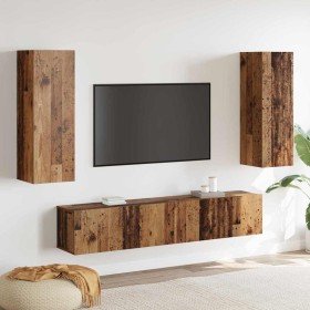Conjunto de 4 piezas de armario de TV de madera antigua y madera elaborada Conjunto de 4 piezas de armario de TV de madera antigua y