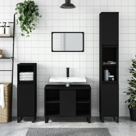 3-teiliges Badezimmermöbelset aus schwarzem Sperrholz von vidaXL, Badezimmermöbel - Ref: Foro24-3190308, Preis: 219,82 €, Rab...