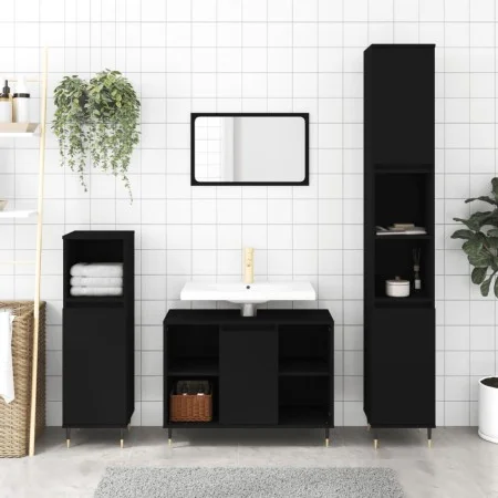 Black plywood 3-piece bathroom furniture set by vidaXL, Bathroom furniture - Ref: Foro24-3190292, Price: 188,92 €, Discount: %