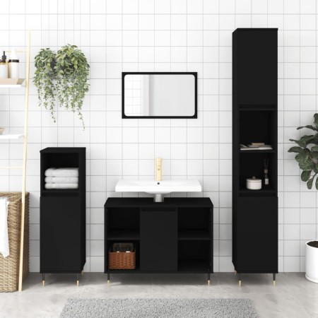 Juego de muebles de baño 3 pzas madera contrachapada negro de vidaXL, Muebles de baño - Ref: Foro24-3190292, Precio: 191,64 €