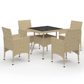 Muebles de jardín 5 piezas ratán sintético y vidrio beige