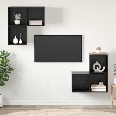 Conjunto de mueble de TV 4 pcs Roble Negro Madera contrachapada en Muebles TV | Comprar online en Foro24