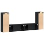 Juego de 4 piezas de mueble de TV - Montaje en pared, en roble negro y contrachapado. en Muebles TV | Comprar online en Foro24