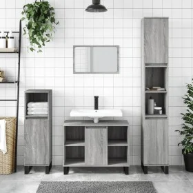 3-teiliges Badezimmermöbelset aus grauem Sonoma-Sperrholz von vidaXL, Badezimmermöbel - Ref: Foro24-3190313, Preis: 187,89 €,...