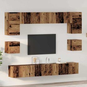 Conjunto de mueble de TV Montaje en la pared 8 pcs Madera vieja