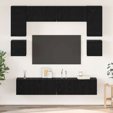 Conjunto de mueble de TV 8 pcs Roble negro Madera contrachapada en Muebles TV | Comprar online en Foro24
