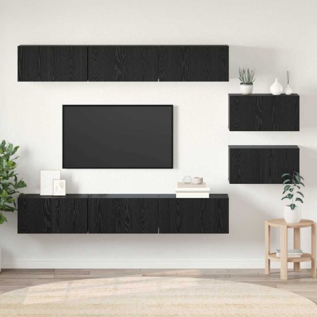 Conjunto de mueble de TV Roble Negro Madera de ingeniería en Muebles TV | Comprar online en Foro24
