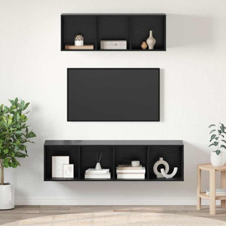 Conjunto de mueble de TV 2 pcs Roble Negro Madera contrachapada en Muebles TV | Comprar online en Foro24