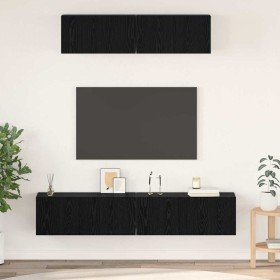 Mueble de TV de Pared 4 pcs Roble Negro Madera contrachapada Mueble de TV de Pared 4 pcs Roble Negro Madera contrachapada