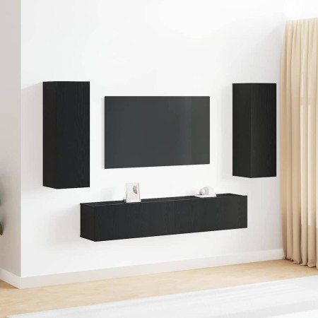 Set de mueble para TV de 4 piezas colgado en la pared de , de roble negro, hecho de madera de calidad. en Muebles TV | Comprar o