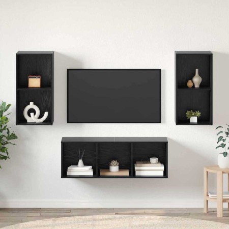 Conjunto de mueble de TV 3 pcs Roble Negro Madera contrachapada en Muebles TV | Comprar online en Foro24