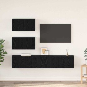 Conjunto de mueble de TV 4 pcs Roble negro Madera contrachapada Conjunto de mueble de TV 4 pcs Roble negro Madera contrachapada
