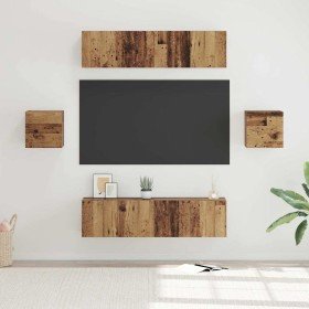 Conjunto de mueble de TV Montaje en la pared 6 pcs Madera vieja