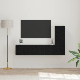 Conjunto de mueble de TV Roble negro Madera contrachapada Conjunto de mueble de TV Roble negro Madera contrachapada