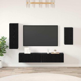 Conjunto de mueble de TV 4 pcs Roble negro Madera contrachapada