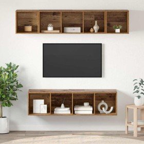 Conjunto de mueble de TV Montaje en la pared 4 pcs Madera vieja Conjunto de mueble de TV Montaje en la pared 4 pcs Madera vieja
