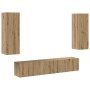 Conjunto de 4 piezas para TV montado en la pared de , de madera de roble artesanal en Muebles TV | Comprar online en Foro24