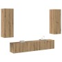 Conjunto de 4 piezas para TV montado en la pared de , de madera de roble artesanal en Muebles TV | Comprar online en Foro24