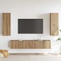 Conjunto de 4 piezas para TV montado en la pared de , de madera de roble artesanal en Muebles TV | Comprar online en Foro24