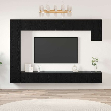 Conjunto de mueble de TV 9 pcs Roble negro Madera contrachapada en Muebles TV | Comprar online en Foro24