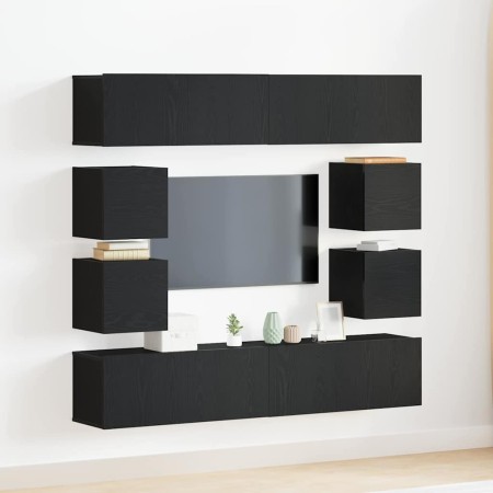 Conjunto de Mueble para TV de 6 Piezas, Montado en la Pared de Madera de Roble Negro en Muebles TV | Comprar online en Foro24