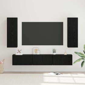 Conjunto de mueble de TV Montaje en la pared 5 pcs Roble negro