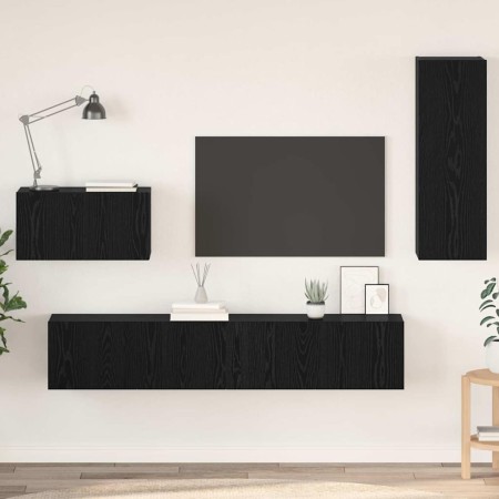 Mueble de TV de Pared 4 pcs Roble negro 200 x 30 x 30 cm