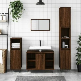 3-teiliges Badezimmermöbel-Set aus braunem Eichensperrholz von vidaXL, Badezimmermöbel - Ref: Foro24-3190306, Preis: 191,86 €...