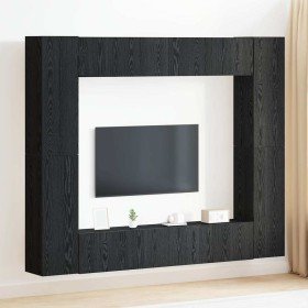 Mueble para TV de 8 Piezas - Montado en la Pared, Roble Negro, Madera Ingenierizada Mueble para TV de 8 Piezas - Montado en la Pared, Roble Negro