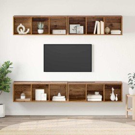 Mueble de TV de Pared 4 pcs Madera vieja 37 x 37 x 107.5 cm