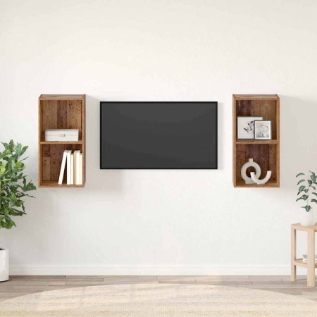 Mueble de TV de Pared 2 pcs Madera envejecida 37 x 37 x 72 cm