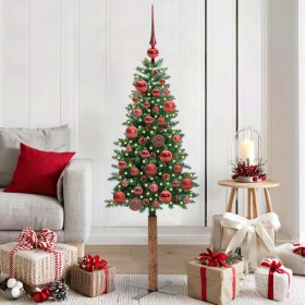 Árbol de Navidad Delgado con 150 LED con soporte Verde 150 cm