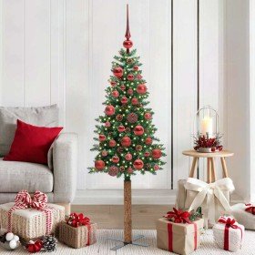 Árbol de Navidad Delgado con 150 LED con soporte Verde 150 cm