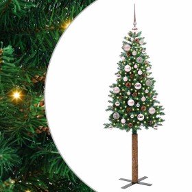 Árbol de Navidad Delgado con 150 LED con soporte Verde 150 cm