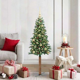 Árbol de Navidad Delgado con 150 LED con soporte Verde 150 cm